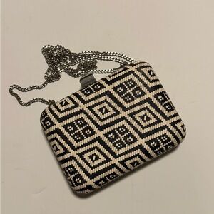 Zara Black and Cream Patterned Clutch